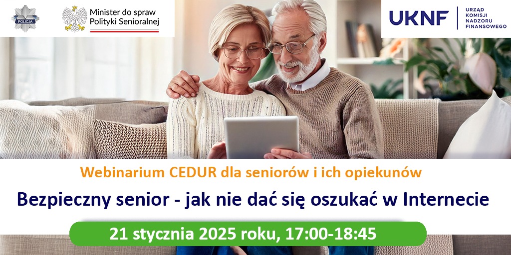 plakat zaproszenie na webinarium bezpieczny senior w internecie