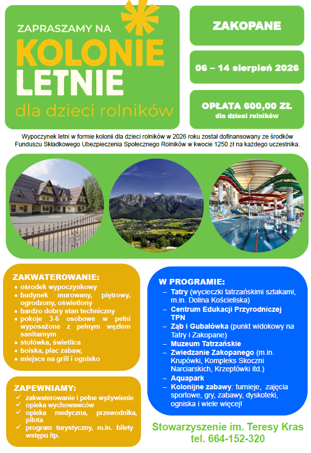 Kolonie letnie dla dzieci rolnik&oacute;w