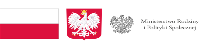 flaga polski, godło, logo ministerstwa rodziny i polityki społecznej 